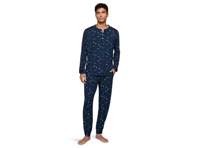 Eberjey Henry Printed Long Pajama Set In Blue