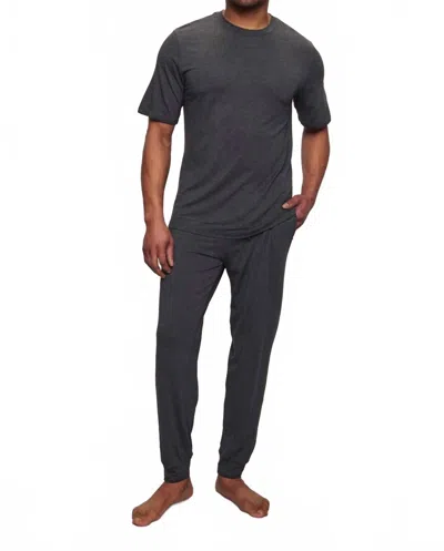 Eberjey Henry Short Sleeve Long Pajama Set In Charcoal Heather In Blue