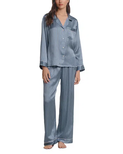 Eberjey Inez Printed Washable Silk Long Pajama Set In Gray