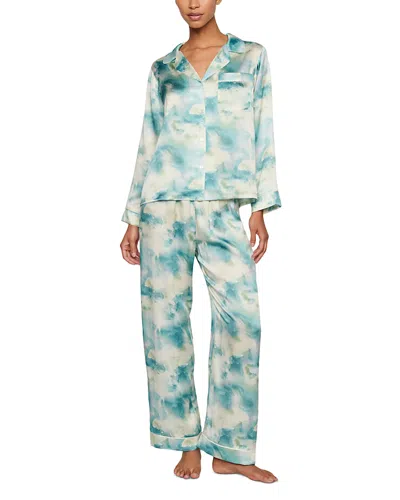 Eberjey Inez Printed Washable Silk Long Pajama Set In Blue