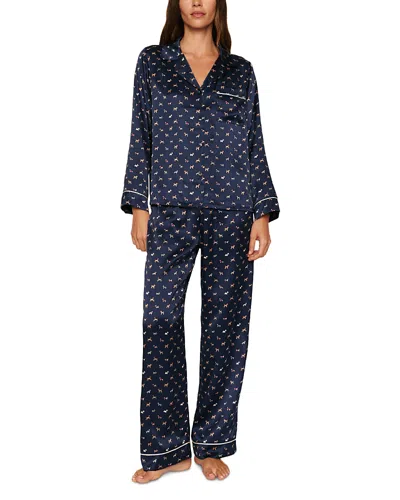 Eberjey Inez Printed Washable Silk Long Pajama Set In Blue