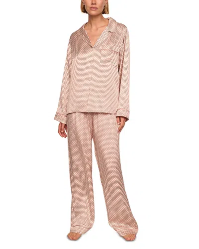 Eberjey Inez Printed Washable Silk Long Pajama Set In Brown