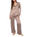Eberjey Inez Printed Washable Silk Long Pajama Set In Brown