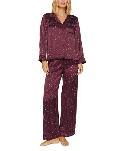 Eberjey Inez Printed Washable Silk Long Pajama Set In Burgundy