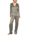 Eberjey Inez Printed Washable Silk Long Pajama Set In Gray