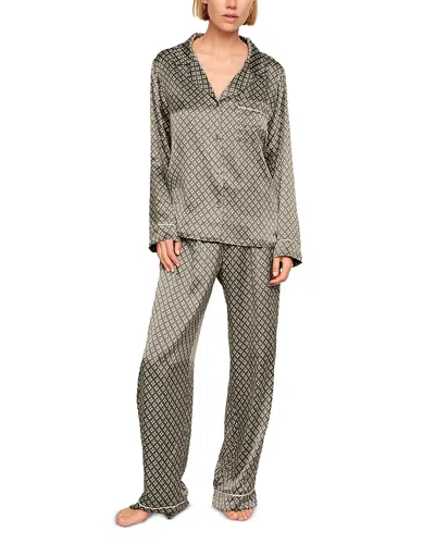 Eberjey Inez Printed Washable Silk Long Pajama Set In Gray