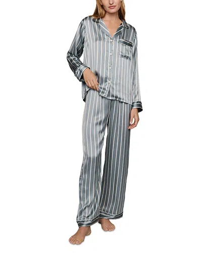 Eberjey Inez Printed Washable Silk Long Pajama Set In Gray