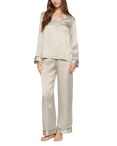 Eberjey Inez Printed Washable Silk Long Pajama Set In Gray