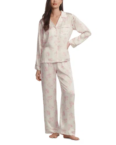 Eberjey Inez Printed Washable Silk Long Pajama Set In Pink