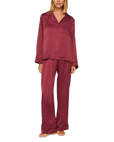 Eberjey Inez Printed Washable Silk Long Pajama Set In Red