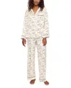 Eberjey Inez Printed Washable Silk Long Pajama Set In Scribble Ivory