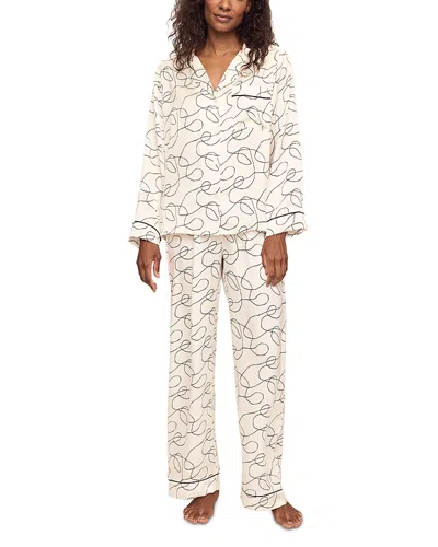 Eberjey Inez Printed Washable Silk Long Pajama Set In Scribble Ivory