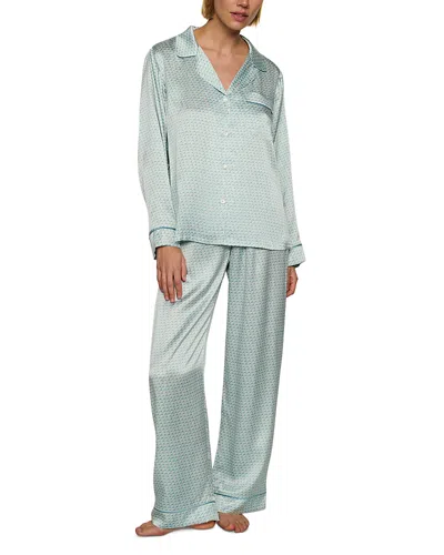 Eberjey Inez Printed Washable Silk Long Pajama Set In Gray