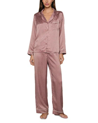 Eberjey Inez Printed Washable Silk Long Pajama Set In Brown