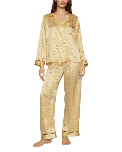 Eberjey Inez Printed Washable Silk Long Pajama Set In Yellow
