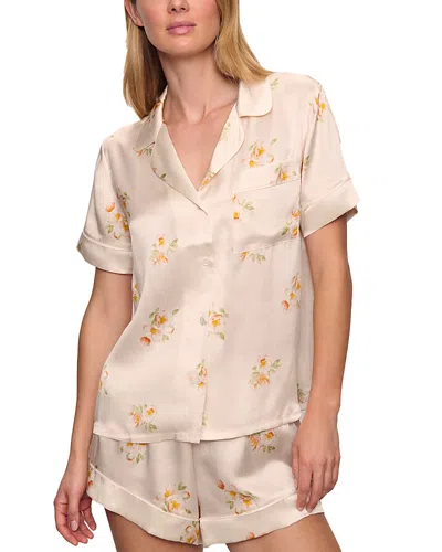 Eberjey Inez Printed Washable Silk Short Pajama Set In Floral Bloom Peach Dust/ivory