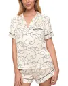 Eberjey Inez Printed Washable Silk Short Pajama Set In Scribble Ivory