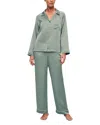 Eberjey Inez Washable Silk Long Pajama Set In Eucalyptus/ivory