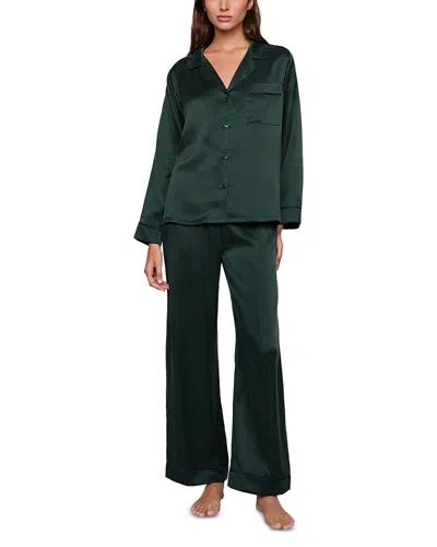Eberjey Inez Washable Silk Long Pajama Set In Green