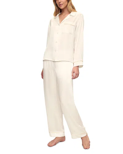 Eberjey Inez Washable Silk Long Pajama Set In Ivory/champagne