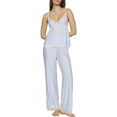 Eberjey Isla Stripe Lace Trim Pajamas In White