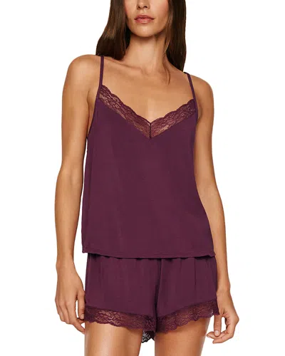 Eberjey Kari Lace Trim Cami & Shorts Pajama Set In Burgundy
