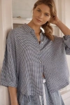 Eberjey Linen Blend Relaxed Fit Pajama Top In Blue