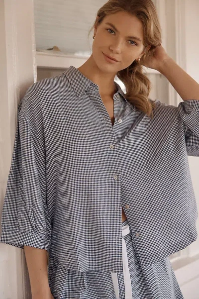 EBERJEY LINEN BLEND RELAXED QUARTER-SLEEVE TOP