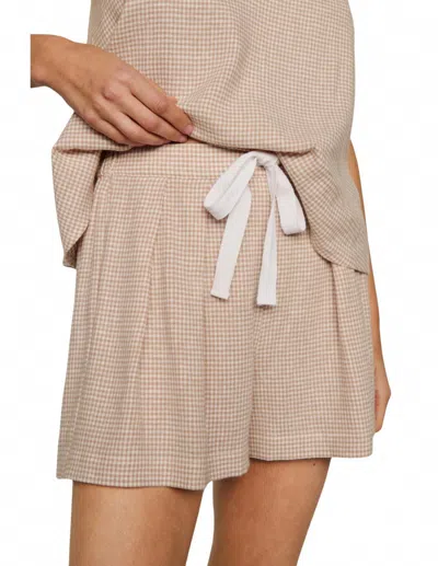 Eberjey Linen Blend Relaxed Short In Gingham White/warm Taupe In Neutral