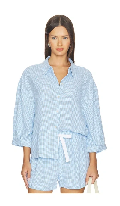 Eberjey Linen Blend Relaxed Sleeve Top In Blue