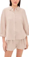Eberjey Linen Blend Relaxed Sleeve Top Gingham White In Neutral