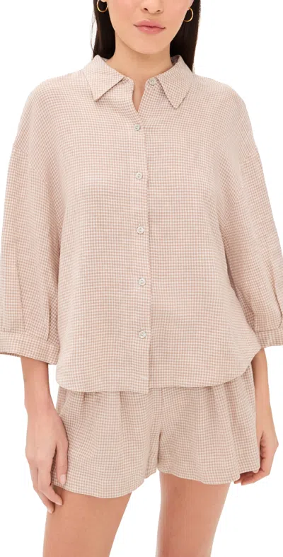Eberjey Linen Blend Relaxed Sleeve Top Gingham White