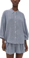 Eberjey Linen Blend Relaxed Sleeve Top Gingham White/navy