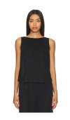 Eberjey Boat Neck Organic Linen Sleeveless Lounge Top In Black