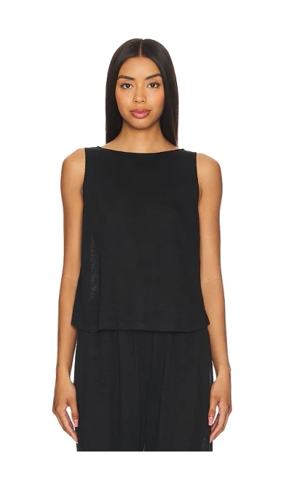 Eberjey Boat Neck Organic Linen Sleeveless Lounge Top In Black