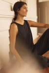 Eberjey Linen Boat-neck Crop Tank Top In Black