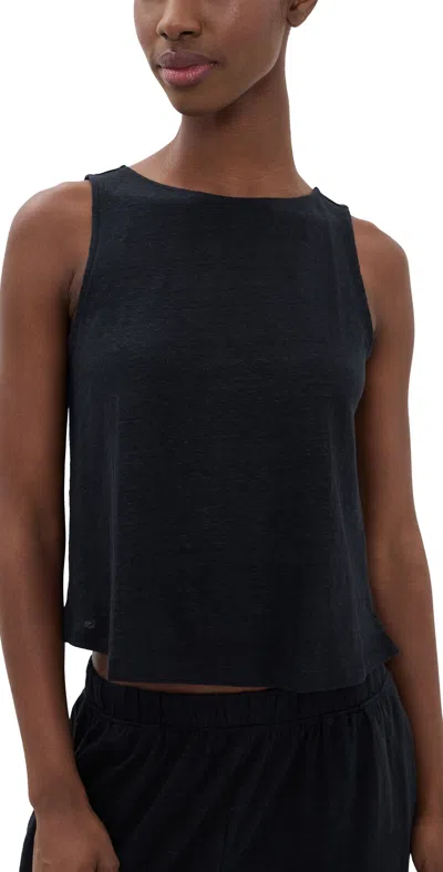 Eberjey Linen Knit Boat Neck Crop Tank Black