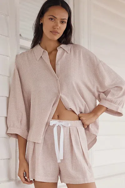 Eberjey Linen-blend Relaxed Shorts In Beige