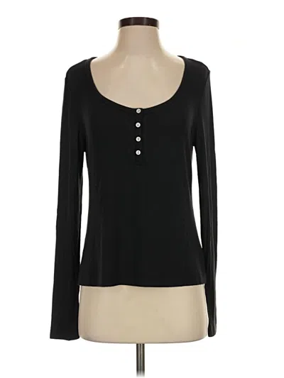 Pre-owned Eberjey Long Sleeve Henley Shirt In Black