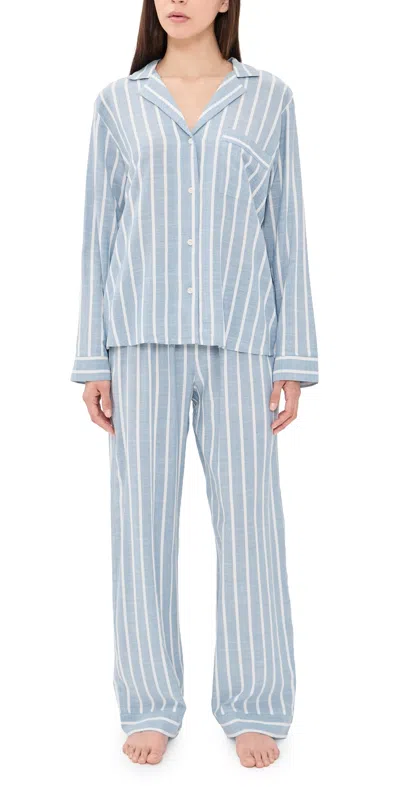 Eberjey Nautico Long Pajama Set Classic Stripe Slate Blue/ivor