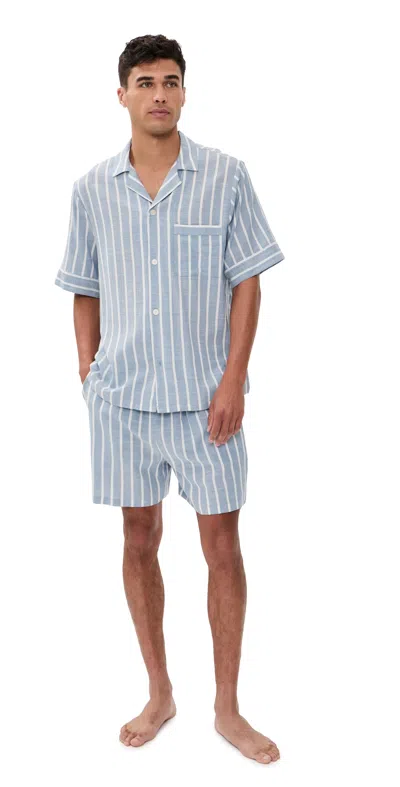 Eberjey Nautico Short Pajama Set Classic Stripe Slate Blue/ivory