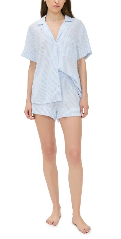 Eberjey Nautico Shortie Pj Set White/cornflower Blue In Multi