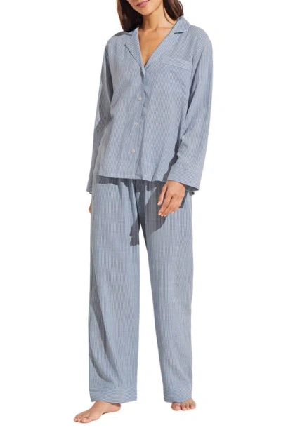 Eberjey Nautico Stripe Long Sleeve Top & Pants Pajamas In Wedgewood