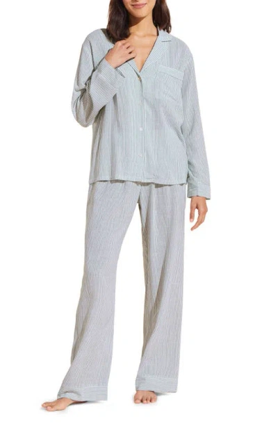 Eberjey Nautico Stripe Long Sleeve Top & Pants Pajamas In White/ Forest Green