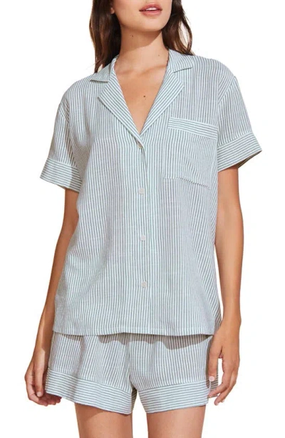 Eberjey Nautico Stripe Short Sleeve Shirt & Shorts Pajamas In White/ Forest Green