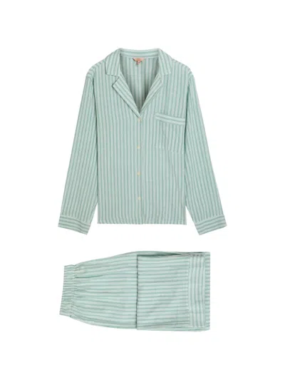 Eberjey Nautico Striped Cotton Pajamas In Green