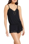 Eberjey Naya Lace Trim Jersey Knit Romper In Black