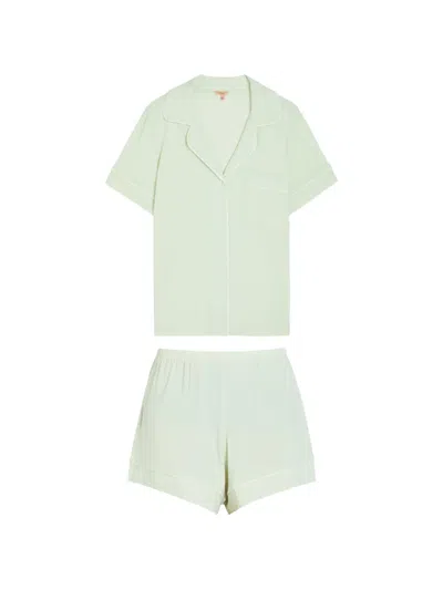 Eberjey Piped Short-sleeve Pajamas Set In Black