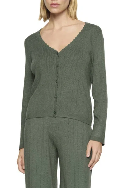 Eberjey Pointelle Cardigan In Green