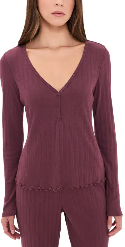 Eberjey Pointelle Henley Wildberry In Burgundy